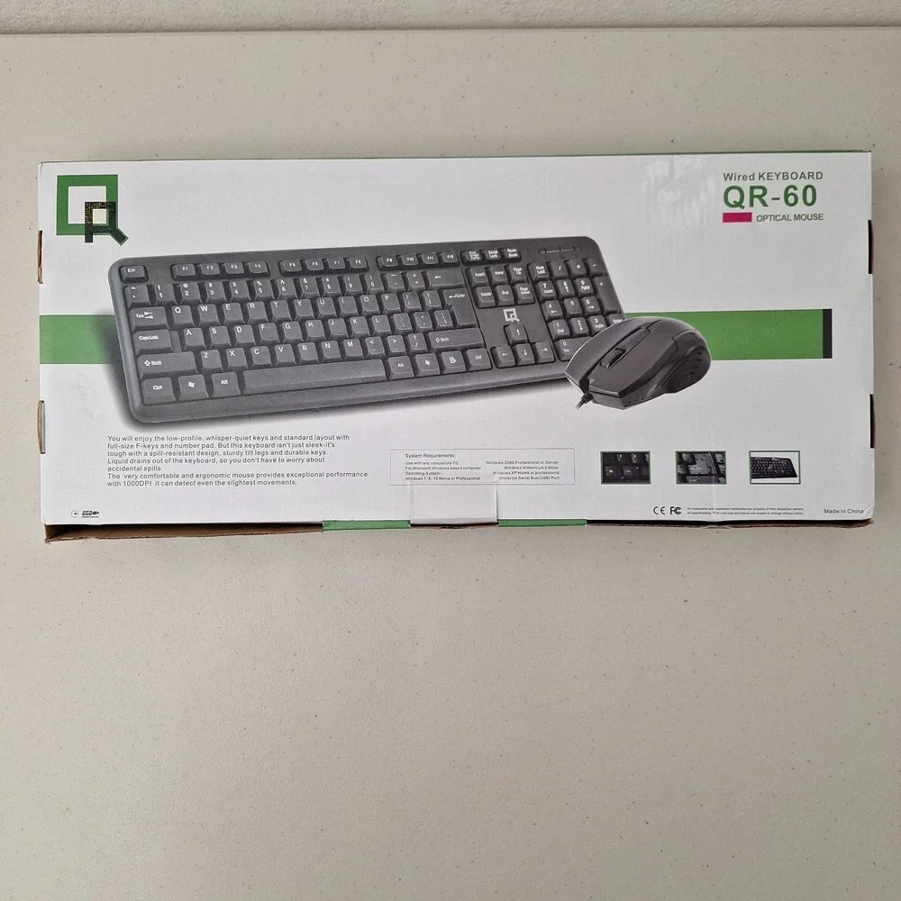 QR Computers Wired Keyboard & Optical Mouse Set QR-60 NEW, Open Box